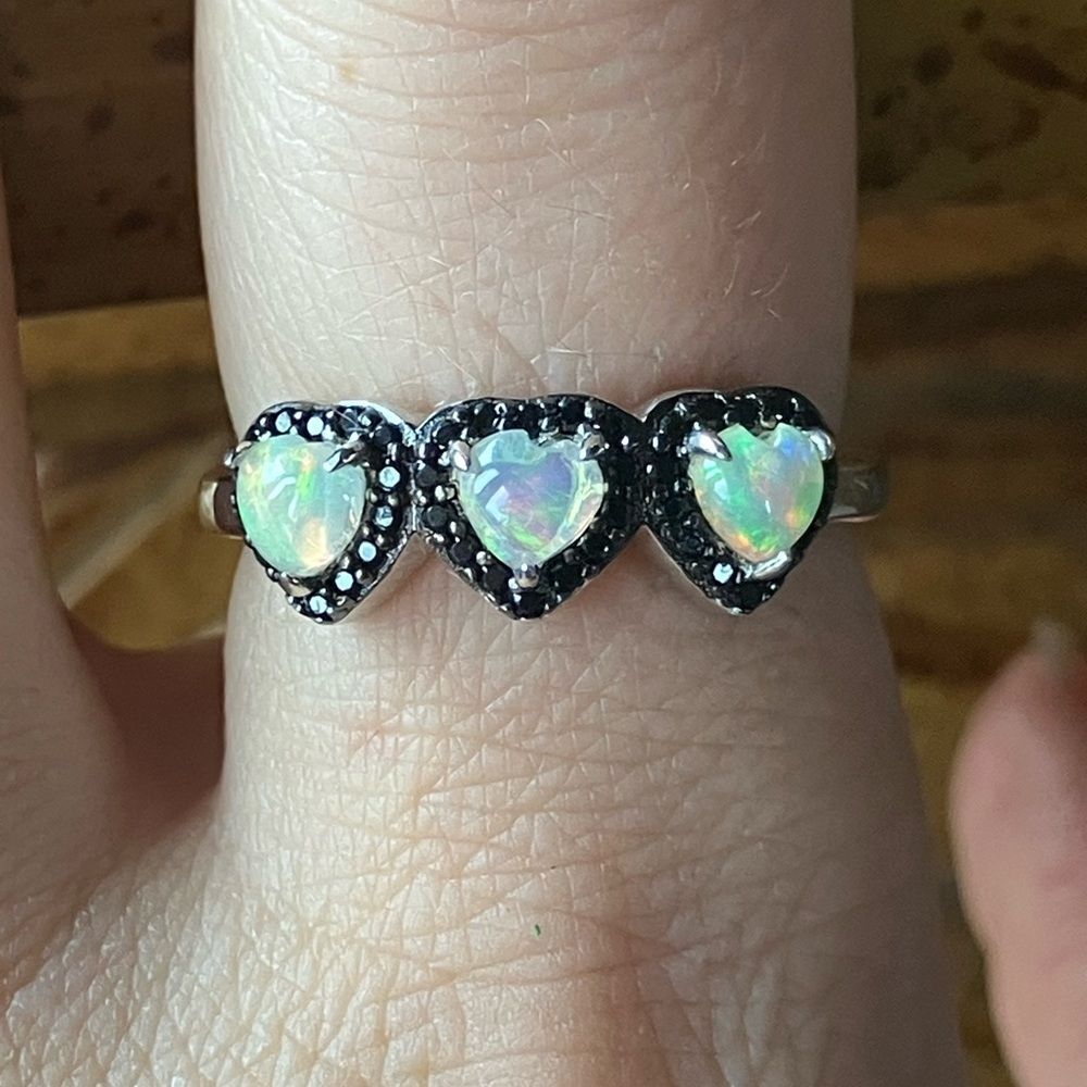 Natural Ethiopian Opal Sterling Silver Heart Ring Size 7.75